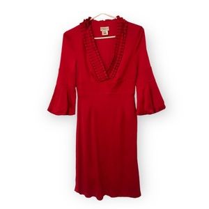 Karen Millen Red Ruffle V-Neck